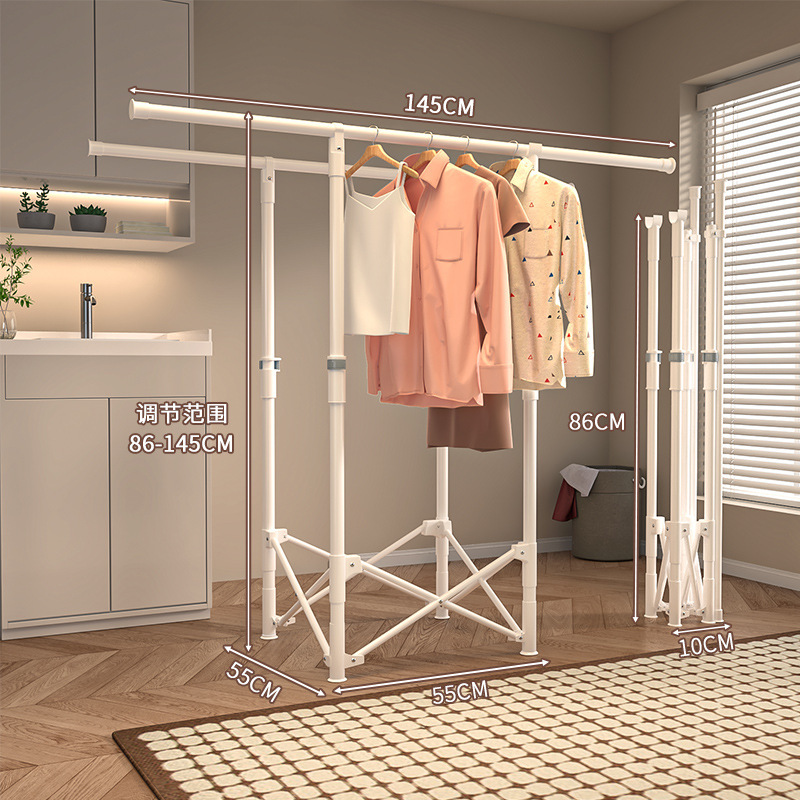 Exempt 3 seconds of folding telescopic-pearl white double pole drying rack