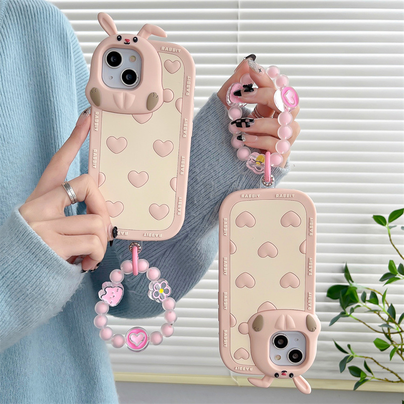 Japanese and Korean cartoon three-dimensional rabbit ears Apple 13pro/12Promax mobile phone case suitable for iPhone11 silicone case