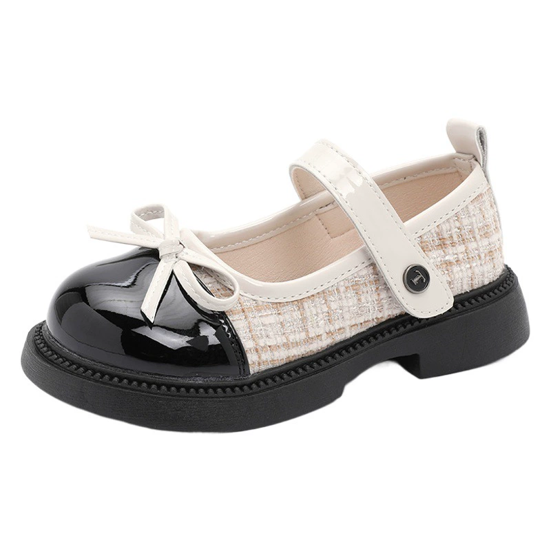Весенне-осенняя кожаная обувь для девочек 2025 Корейский стиль Средние и большие девочки Детские маленькие ароматные туфли на мягкой подошве Черные туфли для выступлений Детские туфли принцессы