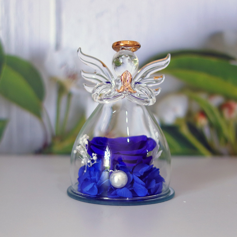 Comercio electrónico transfronterizo cubierta de vidrio flor eterna angelito rosa eterna Navidad regalo del día de San Valentín cubierta de vidrio decoración
