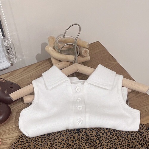Baby Girls Summer Top with Backless Strap, Trendy and Fashionable Children's Individual Style Korean Version, Viral Solid Color Polo Shirt