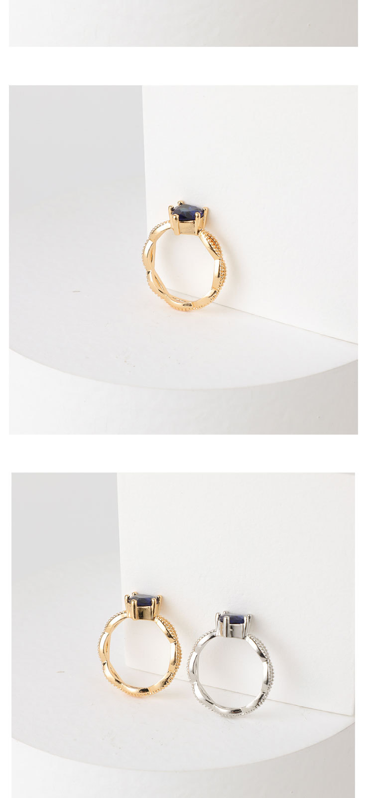 New heart gemstone twist cross hollow copper inlaid zircon ringpicture2