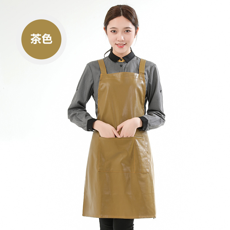 Comercio exterior PU delantal de cuero impermeable a prueba de aceite logotipo personalizado estudio barbacoa hornear cocina delantal hogar al por mayor personalizado