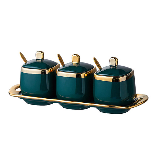 Light luxury Phnom Penh ceramic seasoning jar kitchen supplies seasoning jar set household seasoning box three-piece set salt shaker wholesale
