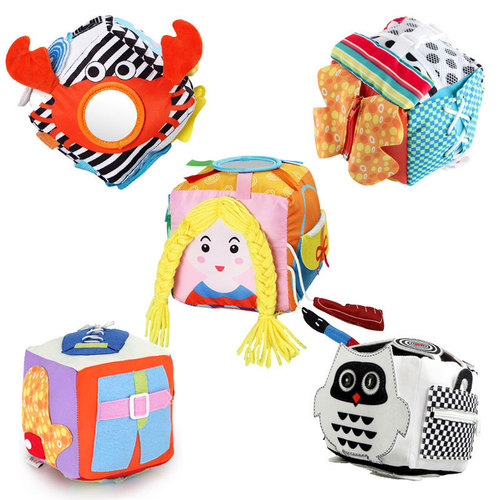 Daily life simulation plush fabric building blocks Baby zipper shoelace cognitive toy square ball