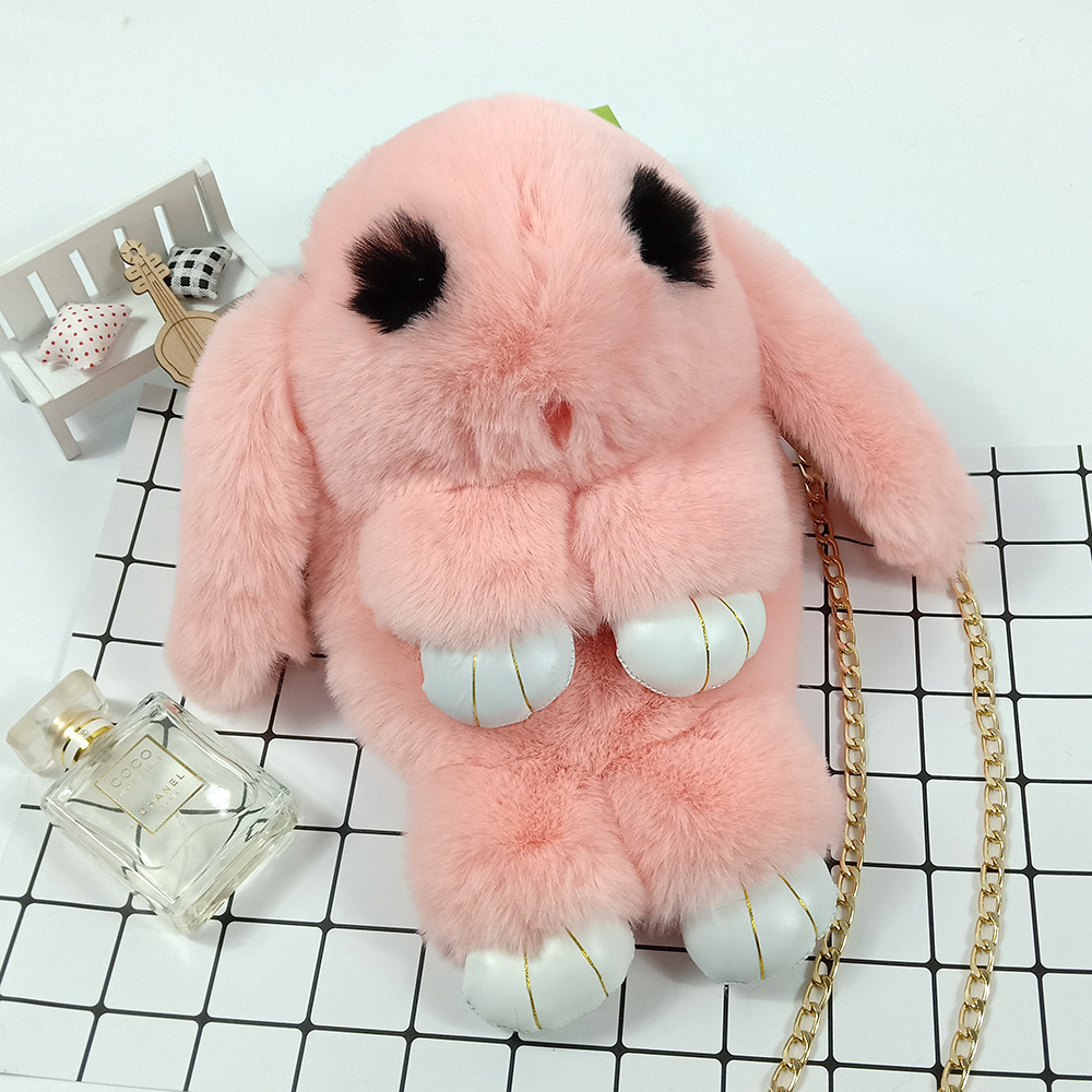Dead Stupid Cute Imitation Rex Fur Grass Plush Strap Rabbit Bag Crossbody Chain_voghion.com