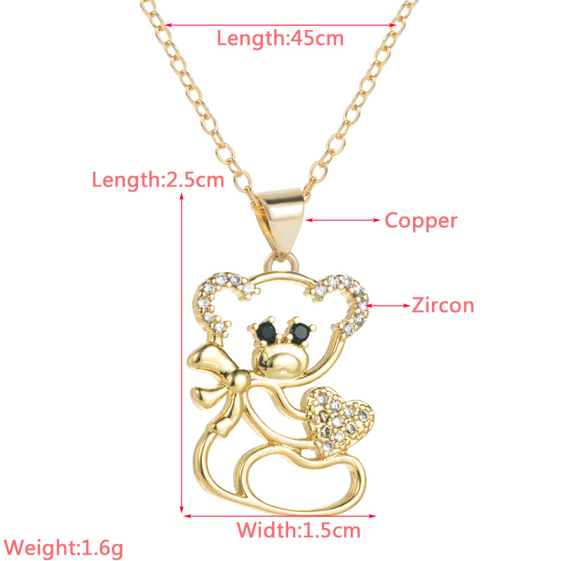 Fashion Bear Tiger Copper Pendant Necklace Gold Plated Zircon Copper Necklaces