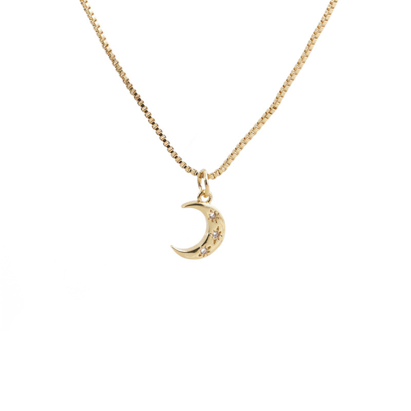 fashion simple moon star pendant gold micro-inlaid zircon necklace