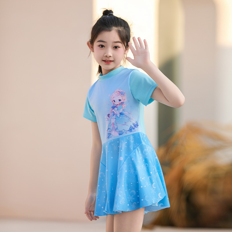 Niños trajes de baño niñas estudiantes niños mayores 2025 nuevos trajes de baño profesionales de la princesa vestido de protección solar