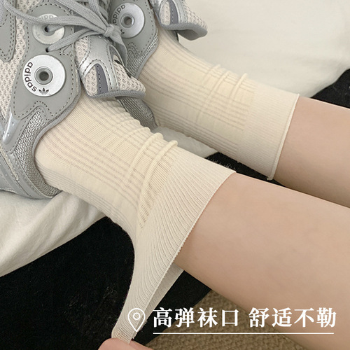 Thin socks for women with lace-up summer seamless pile socks Korean minimalist breathable summer rolled edge women's socks daily wear 