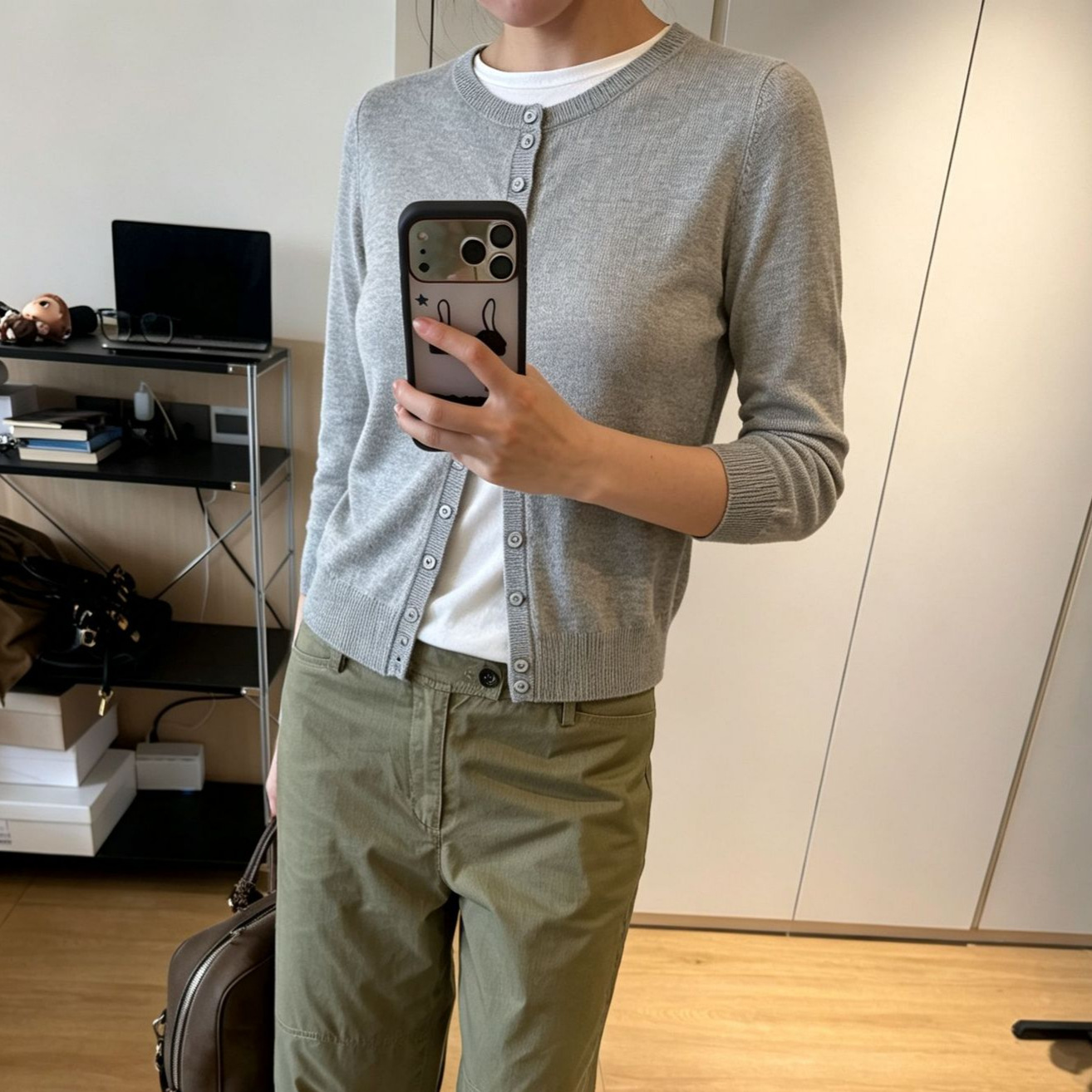 老钱风圆领正肩八分袖羊毛针织开衫女单排扣基础百搭休闲短外套薄