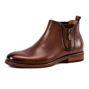 in stock 2024 Autumn and Winter Chelsea Men's Boots Genuine Leather Cowhide Round Toe Retro Double-Side Zipper Ankle Boots for Men
