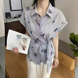 简约百搭气质时尚枫叶刺绣设计感衬衫女士2025夏季高级感衬衣上衣