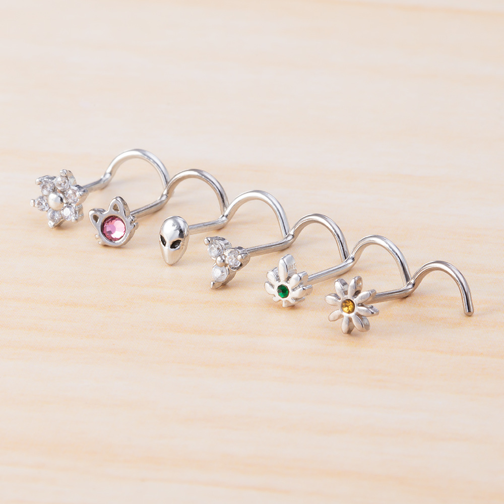 physiological nose piercing with zircon
