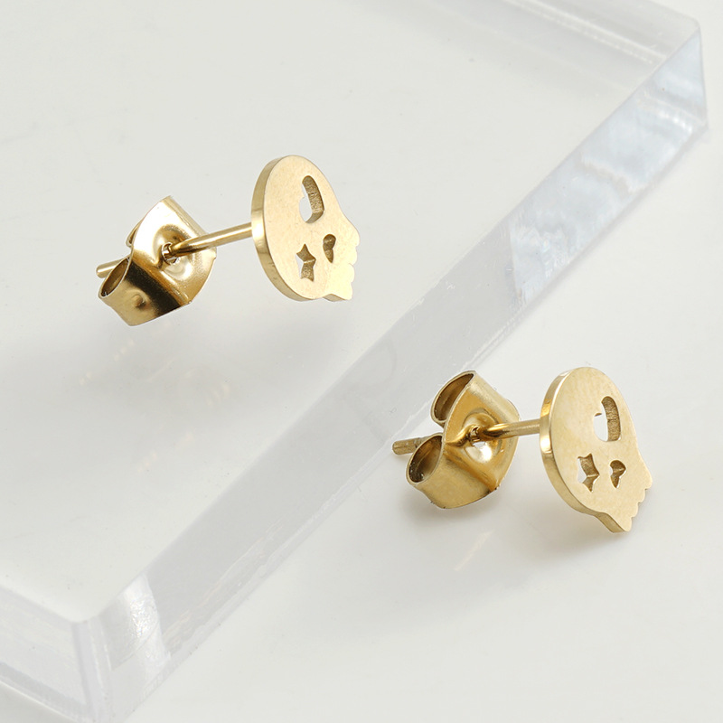 Simple Style Skull Stainless Steel Plating Ear Studs 1 Pair display picture 3