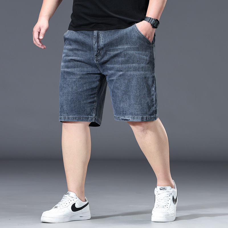 Men's Fattened Denim Shorts, Loose Trousers, Summer Elastic Fat Trousers, Large Size Mid-Length Trousers, High-Waisted Breeches Men's Fattened Denim Shorts, Loose Trousers, Summer Elastic Fat Trousers, Large Size Mid-Length Trousers, High-Waisted Breeches