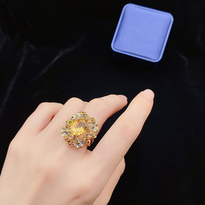 High-end customized Gifts Jewellery Ring Italy technology manual Set Citrine Flower Opening Ring