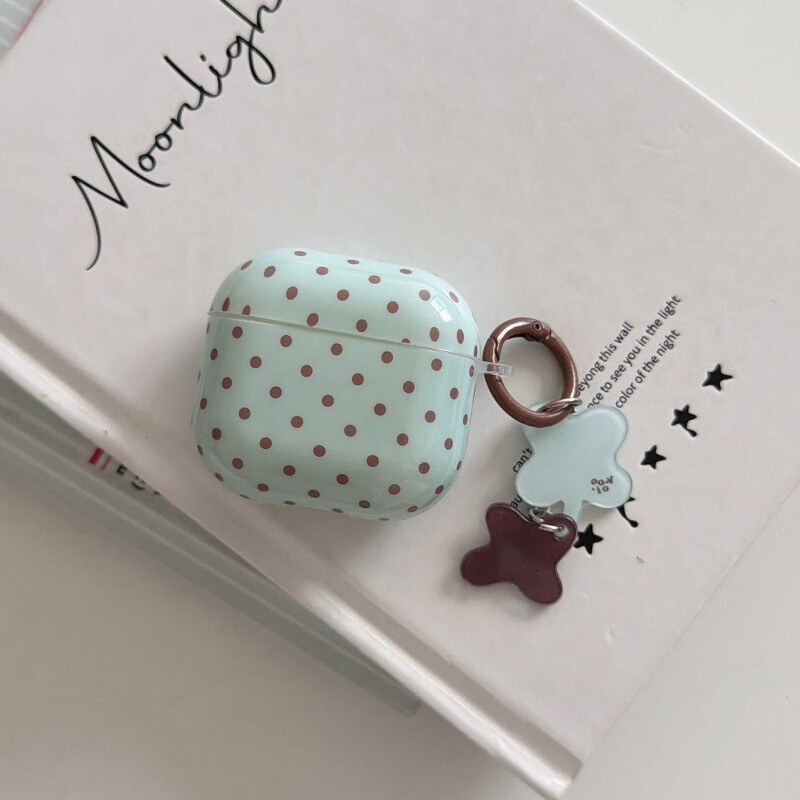 Mint green and brown polka dot protective case suitable for Apple AirPods Pro 2nd generation, pro3 Bluetooth earphone case, airpod4
