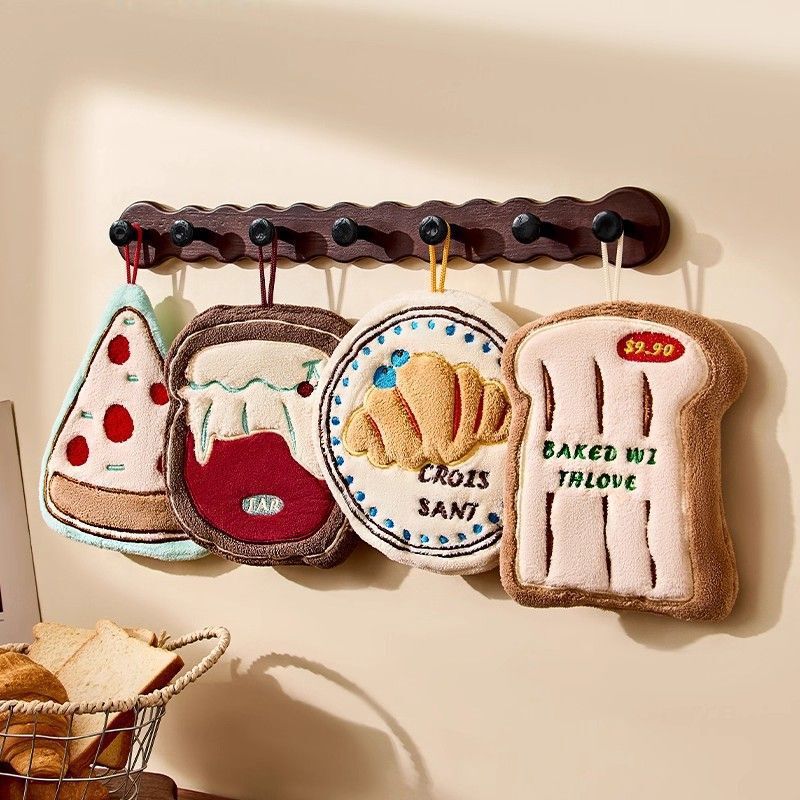 Cute Bread-Shaped Thickened Hangable Hand Towel, Absorbent Handkerchief, Universal for Kitchen and Bathroom, Gift Towel