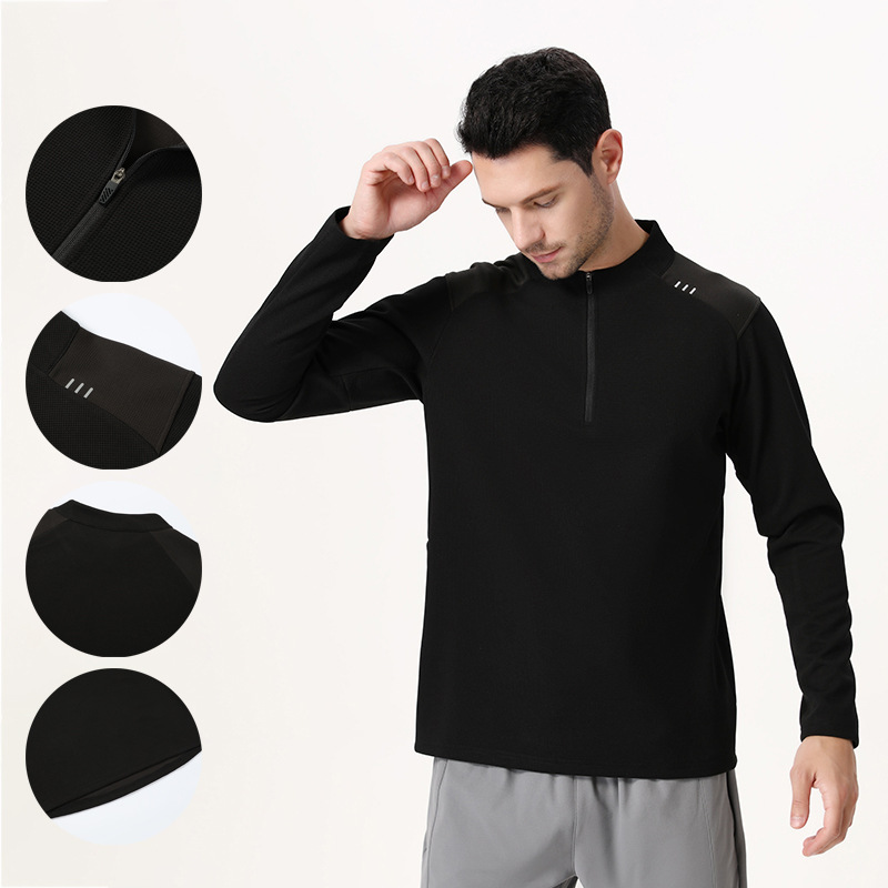 Niaojia Spring Men's Half-Zip Fitness Long-Sleeved Shirt Slim Sports Outdoor Quick-Drying Clothing Running Fitness Sportswear