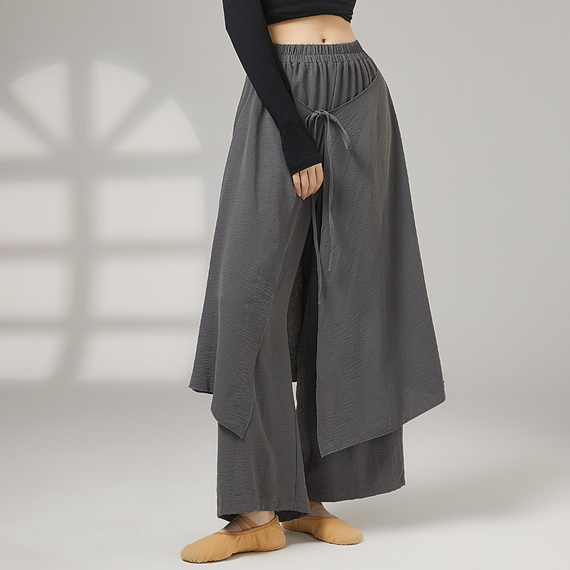 Modern Dance Practice Pants, Elegant Wide-Leg Pants, Lace-Up Pants, Autumn and Winter Loose Dance Pants, Classical Dance Straight Pants