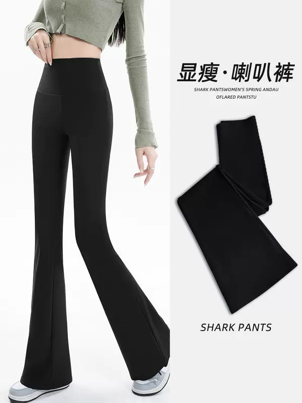 Trousers women's (Shark) demi-season fitted flared leggings, high-waist, 2 colors, M–XL