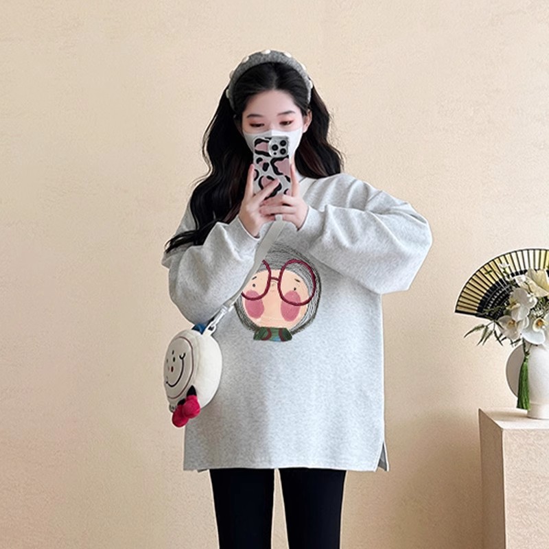 2025년 신상 임부복 봄 가을 투피스 슈트 패셔너블 한국식 비임신 상의 임산부 밀크티 컬러 스웨터