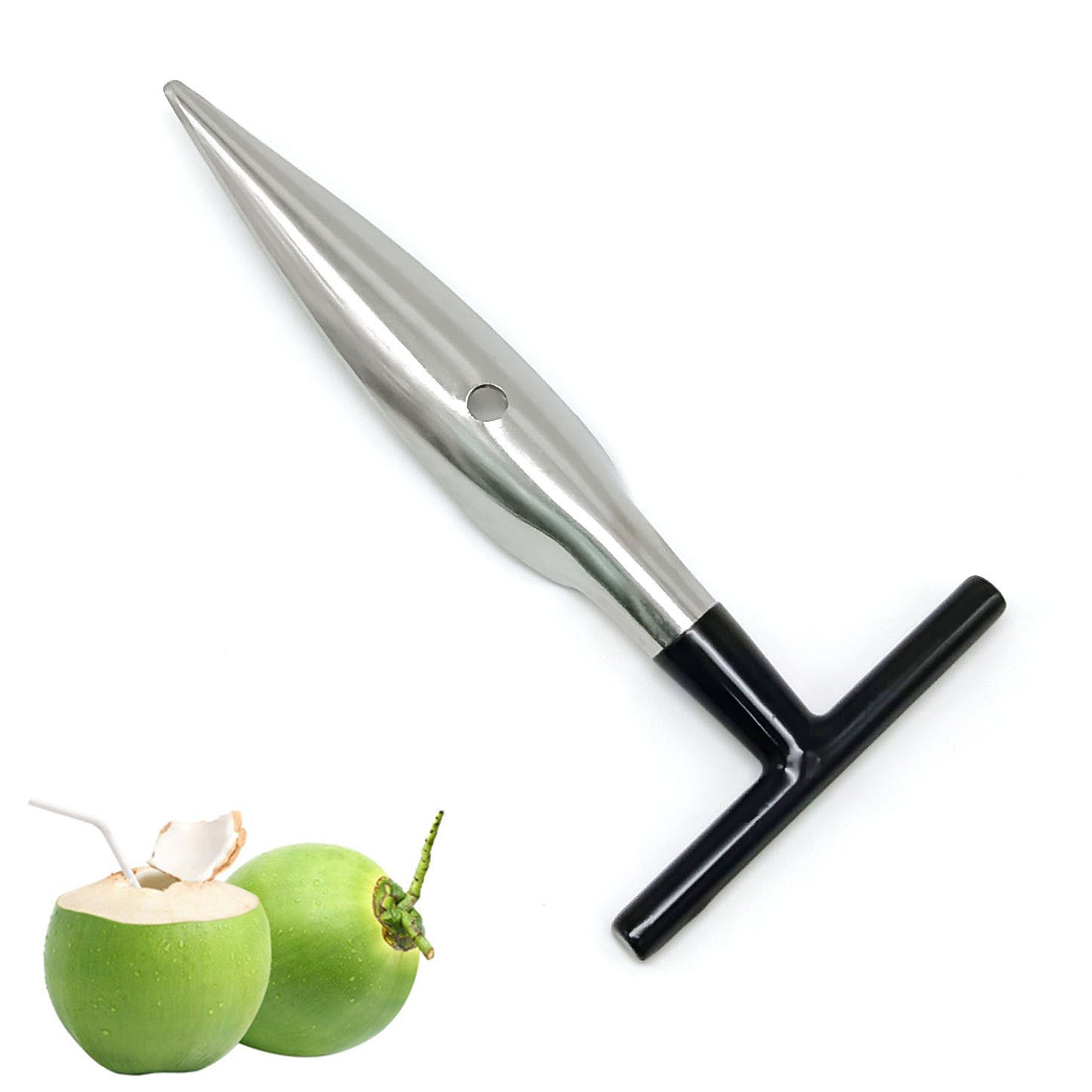 Manufacturer wholesale stainless steel coconut opener, outdoor camping coconut meat extractor, coconut shell hole opener, small coconut opening tool
