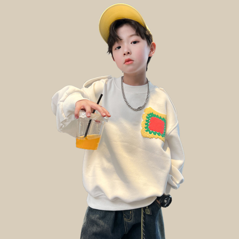 Detské oblečenie, chlapčenské oblečenie, biela mikina, jar a štýly, nové topy 2024, stredná až veľká detská jeseň_voghion.com