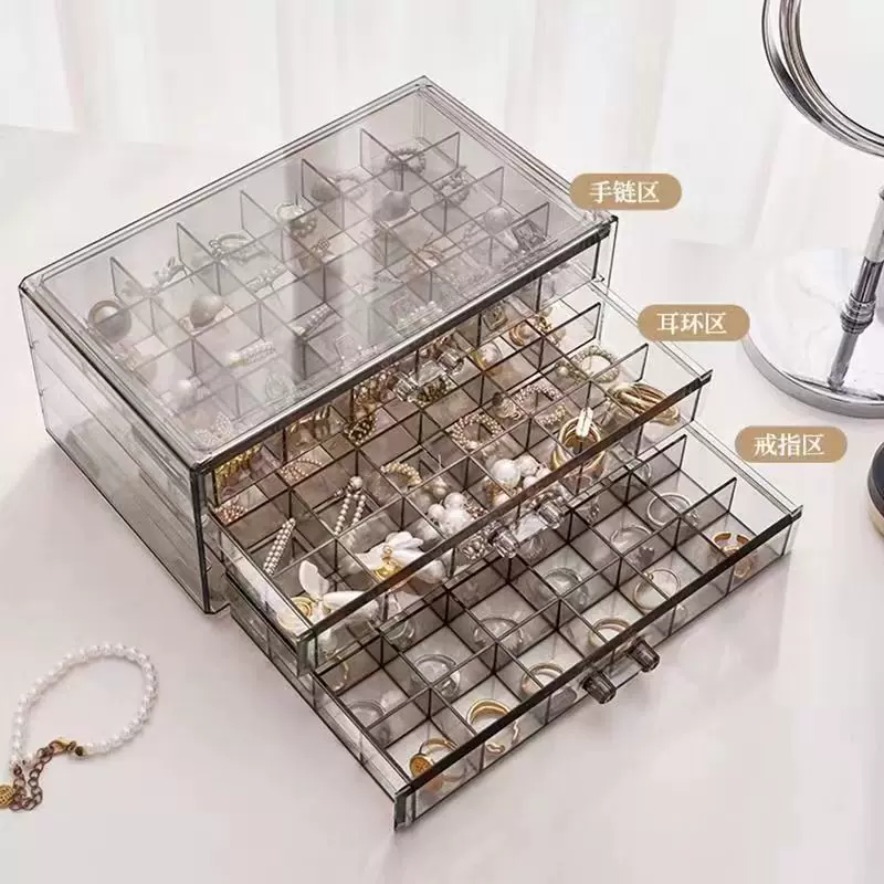 透明可视三层大容量抽屉式首饰盒耳钉耳环项链梳妆台饰品收纳盒