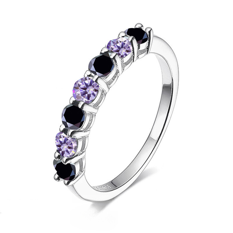 S925 plata 70 puntos anillo de diamantes de color siete princesas siete estrellas anillo de diamantes para mujeres superpuestas simple moda al por mayor