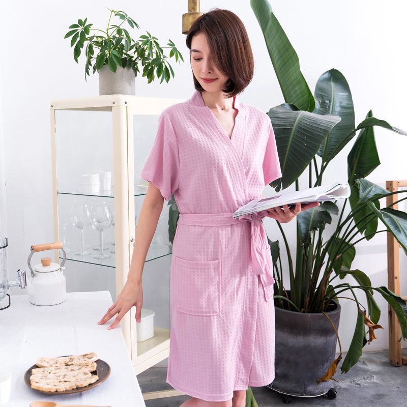 Waffle knit pink women's - [short sleeve]