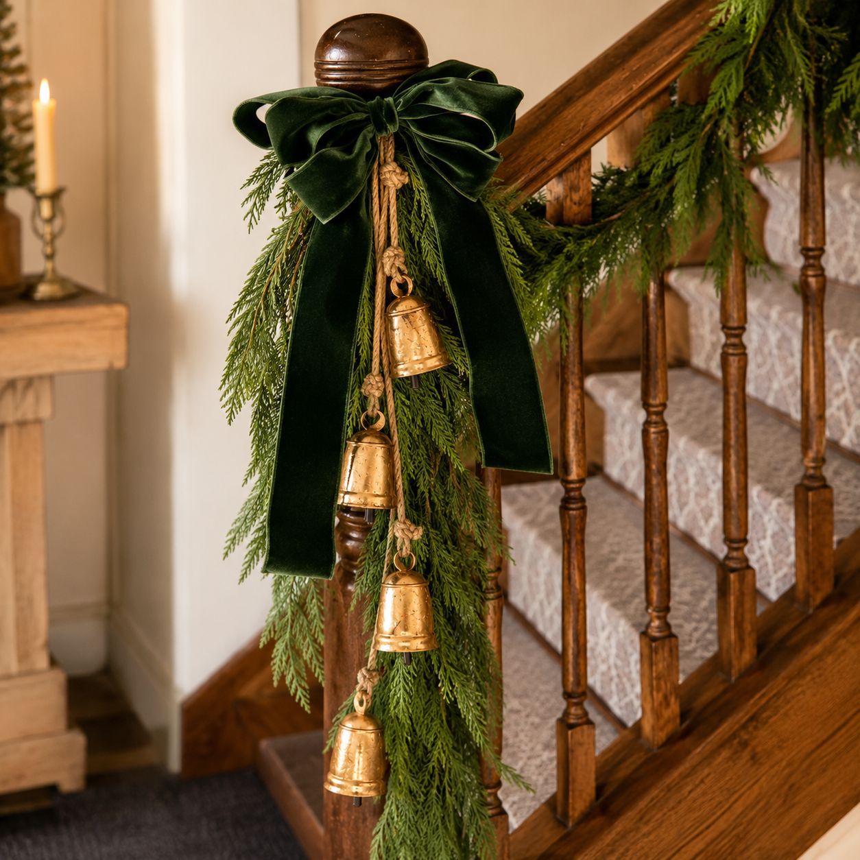 Retro Golden Iron Christmas Bell Hanging Ornament with Jute Rope, Christmas Decoration, Wreath Door Decoration Hanging Piece