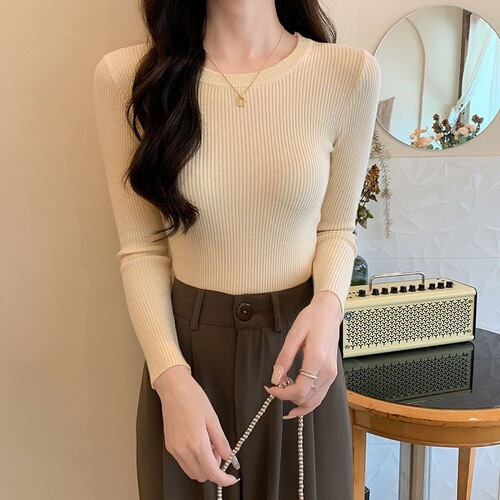 Sweater 2025 new women's tight-fitting black underlining shirt autumn and winter foreign style round collar long-sleeved sweater top