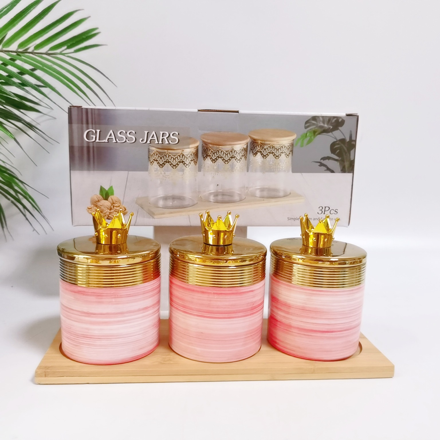 Nueva galvanoplastia cerámica sellada jarra de almacenamiento de cocina jarra de almacenamiento multi-grano con madera condimento tarro café tarro traje