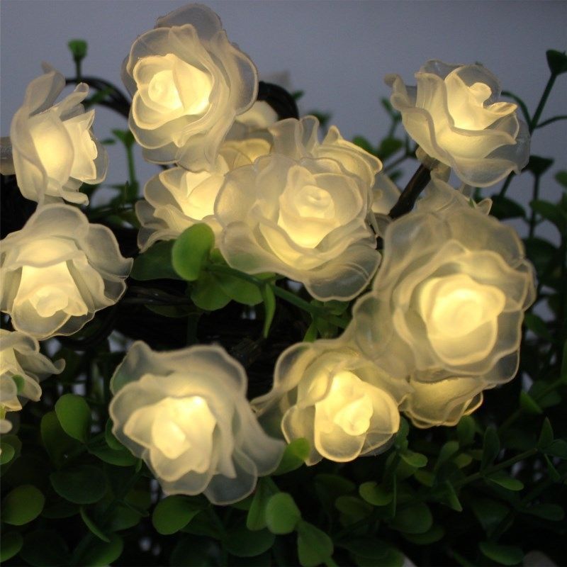 LED solar-powered string lights, colorful star-shaped lights, waterproof decorative lights for street vending and camping, mood-setting string lights featuring rose flowers