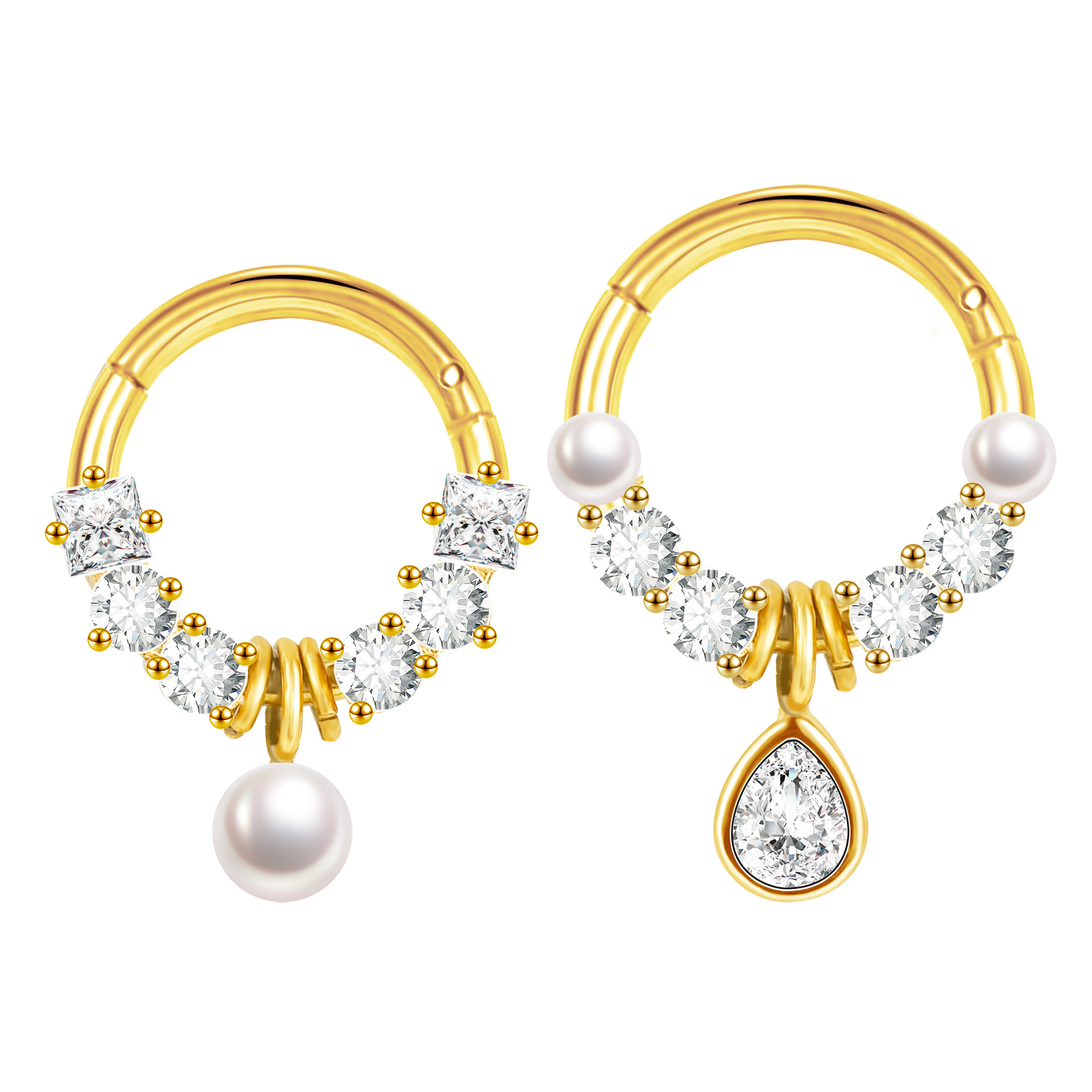 Fashion Pearl Style Copper Nose Ring with Zircon Stainless Steel Post for Women detail image 12