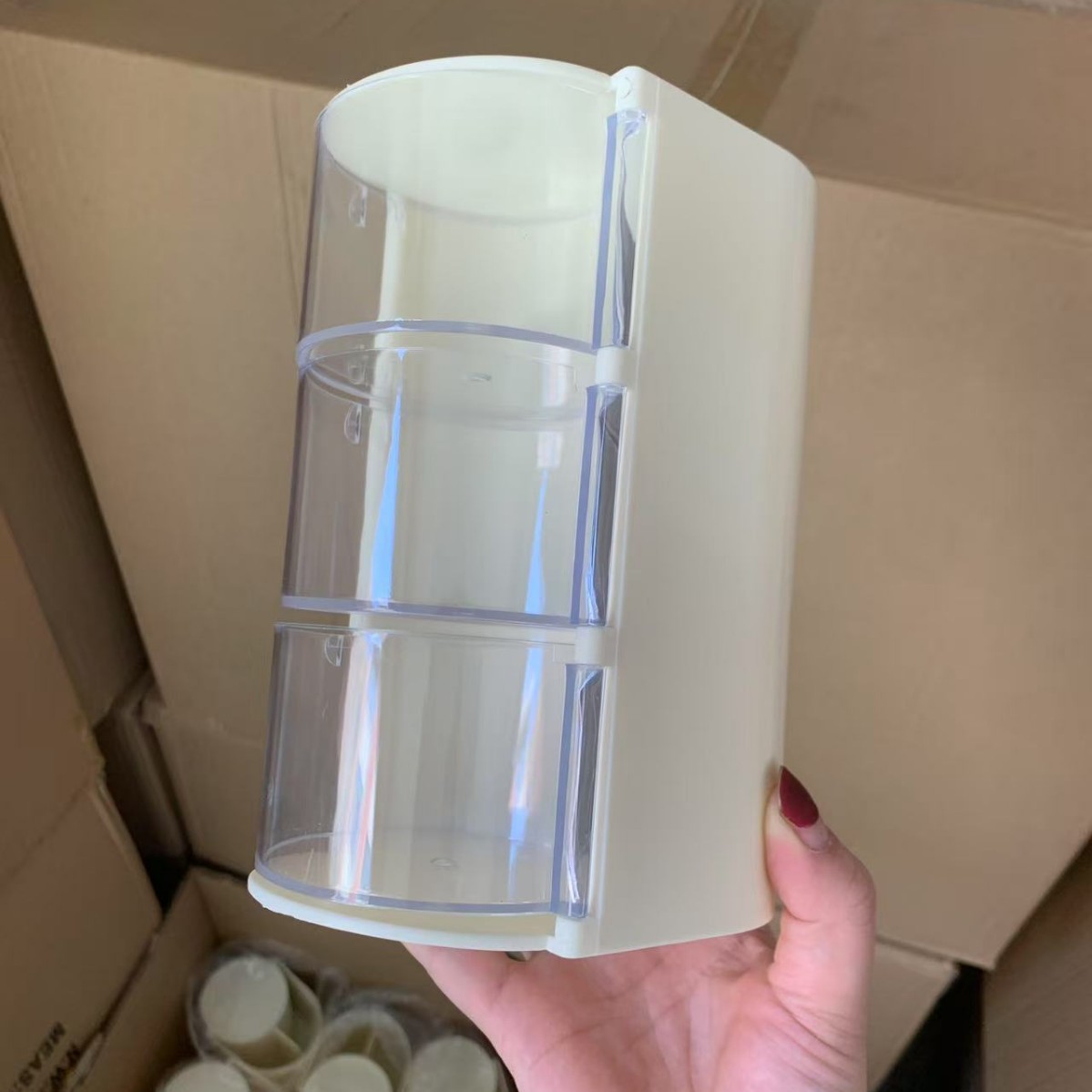 회전식 분할 수납함 [3단 유백색]