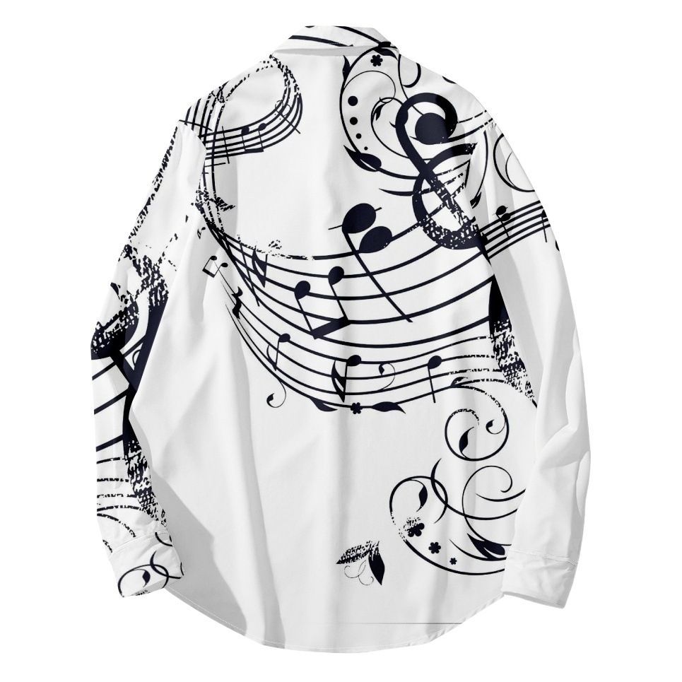 2023 soporte independiente de los hombres camisa musical nota 3D impresión digital de manga larga camisa al aire libre de la calle de los hombres