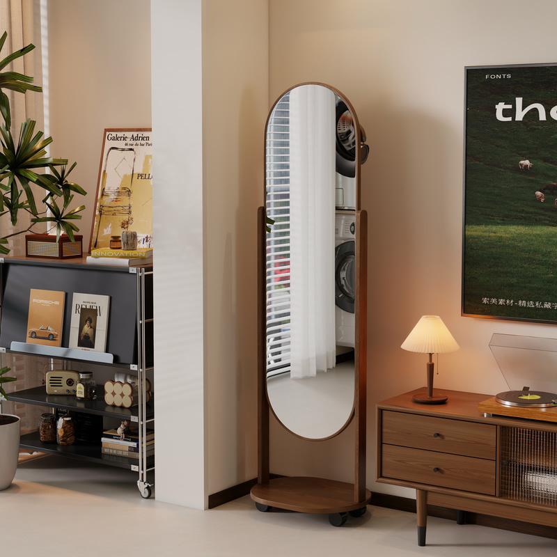 Vintage-Style Full-Length Mirror for Home Use, Bedroom Dressing Mirror, Movable Rotating Floor Mirror with Pegboard