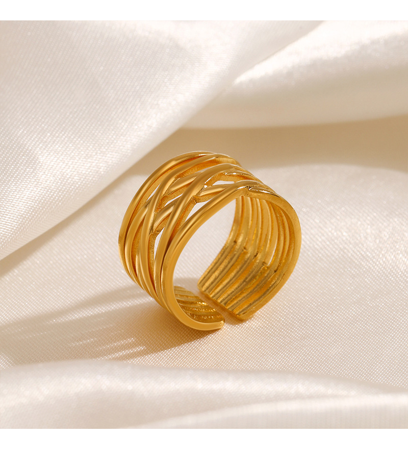 Adjustable Ring Size 1 Piece Quantity Street Occasion PVD Coated 18K Gold Plated Solid Color 304 Stainless Steel Classic Style Waterproof Non Tarnish Open Ring