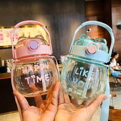 Minimalist large belly water cup 800ml summer children's learning to drink cup plastic water bottle stylish girls high-quality dual drinking mouth