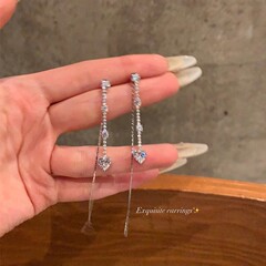 超仙绝美两戴式爱心闪锆流苏耳环女轻奢高级感耳钉耳饰