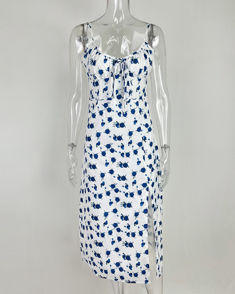 175g Weight Midi Dress Dress Length Type Sleeveless Sleeve Length Slit Dress Dresses Type Polyester Fabric Type High Waist Waist Line Holiday, Daily Occasion Strap Neckline Slim Fit Type Ditsy Floral Pattern Summer Season Women's Gender Printing Design Casual, Elegant Style Wholesale Women's Casual Elegant Printing Ditsy Floral Holiday Daily Strap Sleeveless Slit Dress 16
