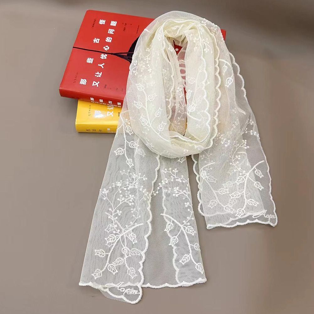 Lenço de seda com renda floral echarpe de verão mulher_voghion.com