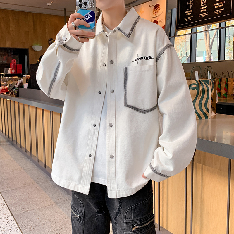 Denim Jacket Boys Spring and Autum New Junior High School Student Shirt Jacket Men's Youth Trendyy Loose Top