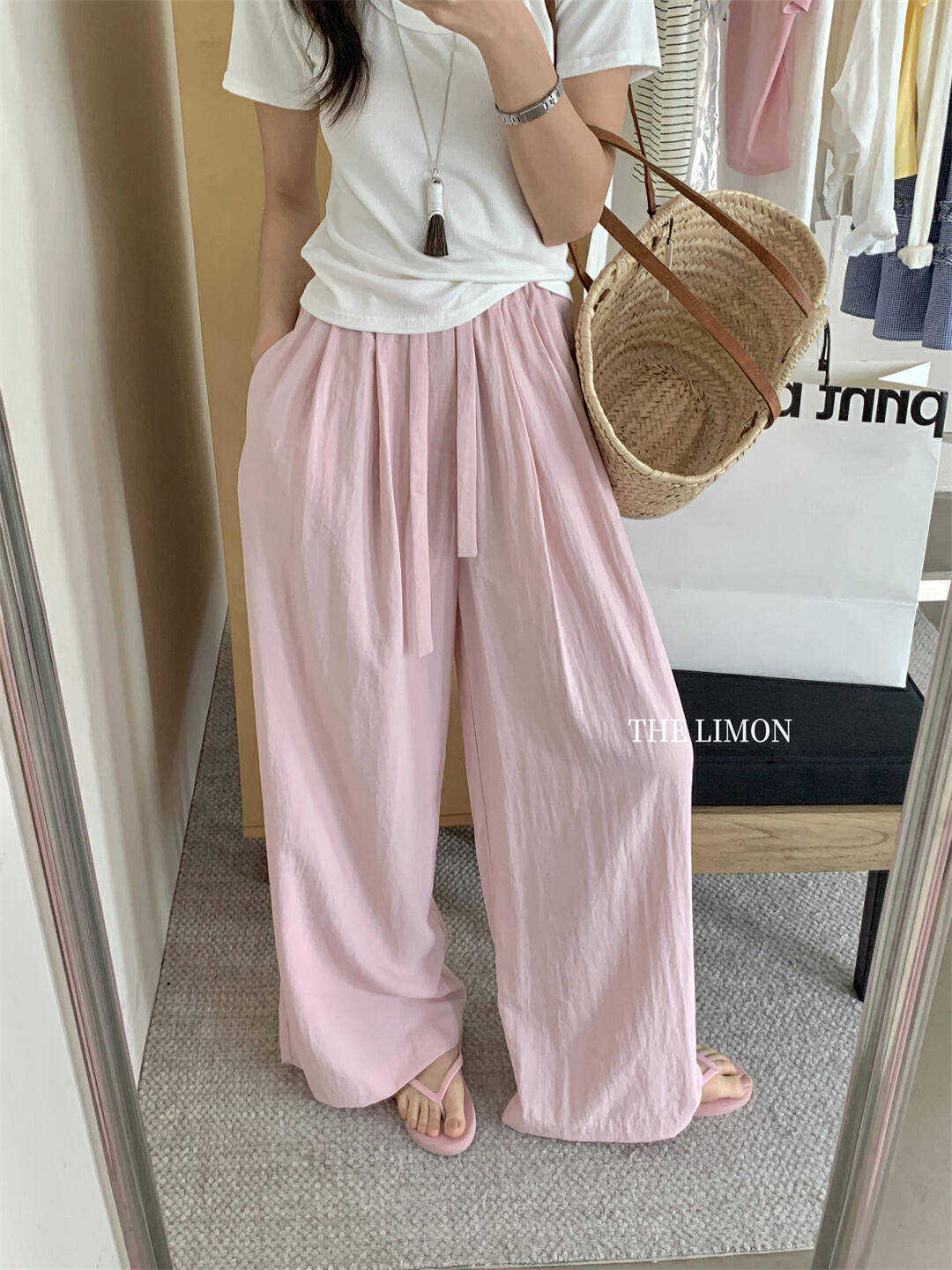 THE LIMON Lemon Green Tea Summer Ice Cream Divine Pants Protector solar Cordón Pantalones casuales delgados de pierna ancha Mujeres image 6