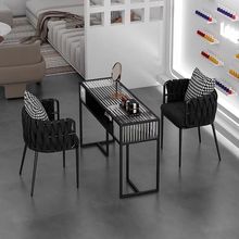 zh新款北欧美甲桌椅套装时尚网单人双人美甲店专用桌子椅子玻璃组