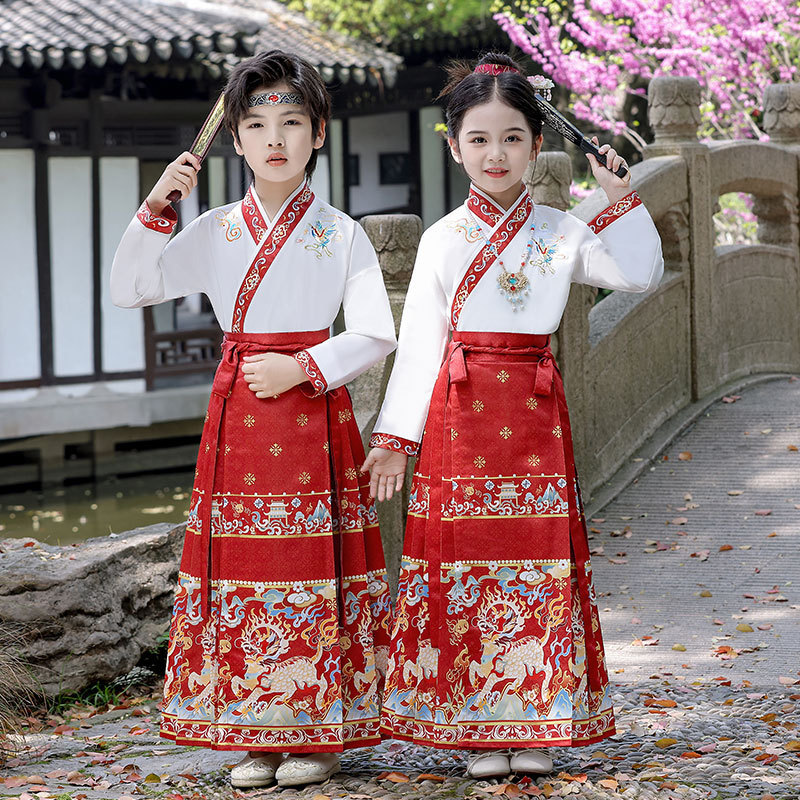 Children's Hanfu Mamian Skirt Set for Girls, Chinese Style Boys' Traditional Performance Outfit, Choir Costume for Young Children Children's Hanfu Mamian Skirt Set for Girls, Chinese Style Boys' Traditional Performance Outfit, Choir Costume for Young Children