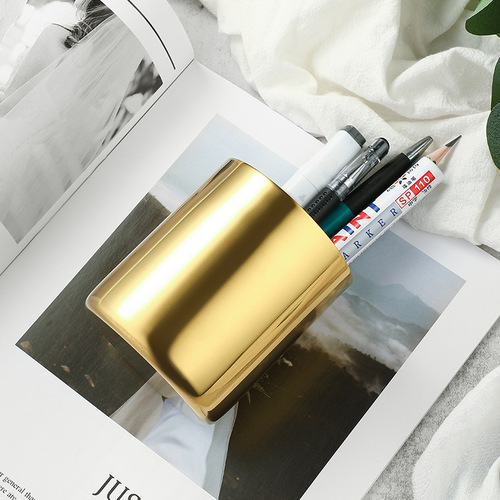 Light luxury stainless steel metal pen holder desktop office creative storage tube ins home study stationery storage tube